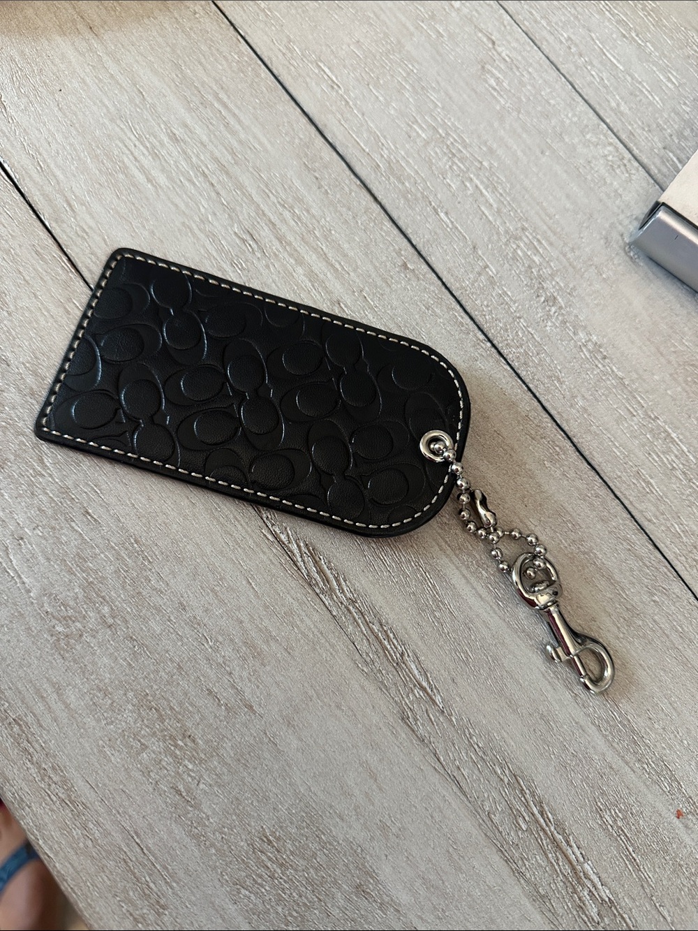 Coach Black Embossed Leather Card Holder with Silver Hardware